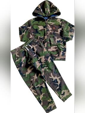Ralph Lauren Boys Size 7 Fleece Camo Hoodie & Joggers Set in Green, Brown, Black